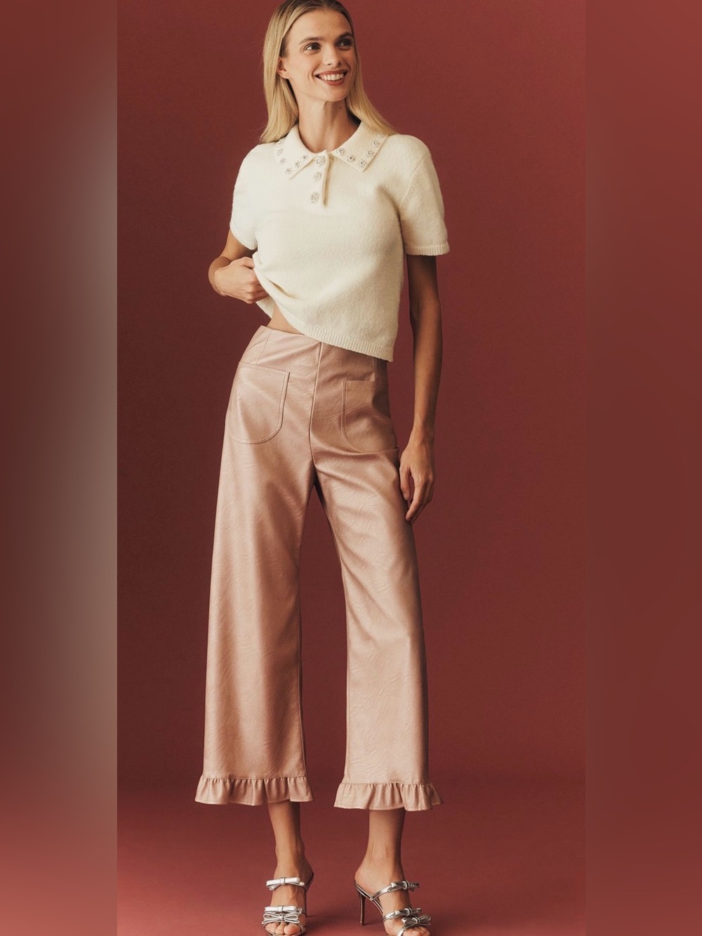 Maeve Colette High-Rise Faux-Leather Wide-Leg Pants 25